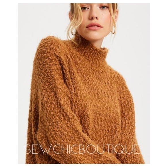Caramel Fuzzy &amp; Soft Mock Neck Sweater